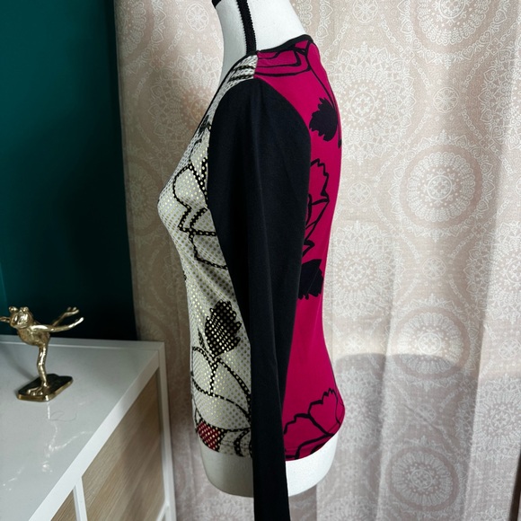 Vintage Y2K New York & Company Pop Art Color Block Rose Floral LS Tee Small - Picture 4 of 11